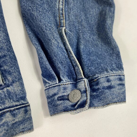 Vintage Gap Denim Jacket Mens Large Blue Trucker Button Front Pockets Washed 90s - Picture 4 of 12